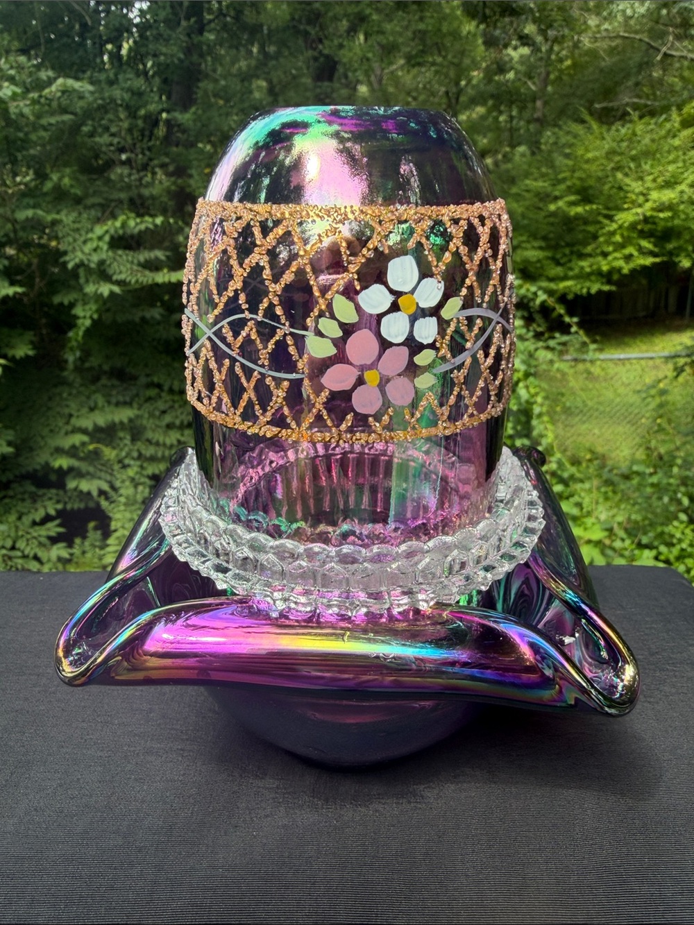 Fenton Iridescent Purple 3 Piece Fairy Light with Hand-Painted Floral Band